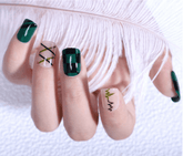 Vibeficant FlexFit Green Press on Nails Short Squoval French Tip with Swirl Design